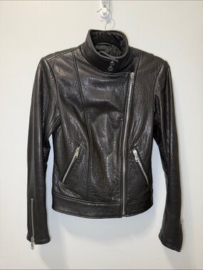 Danier Black Asymmetrical Zip Leather Moto Jacket